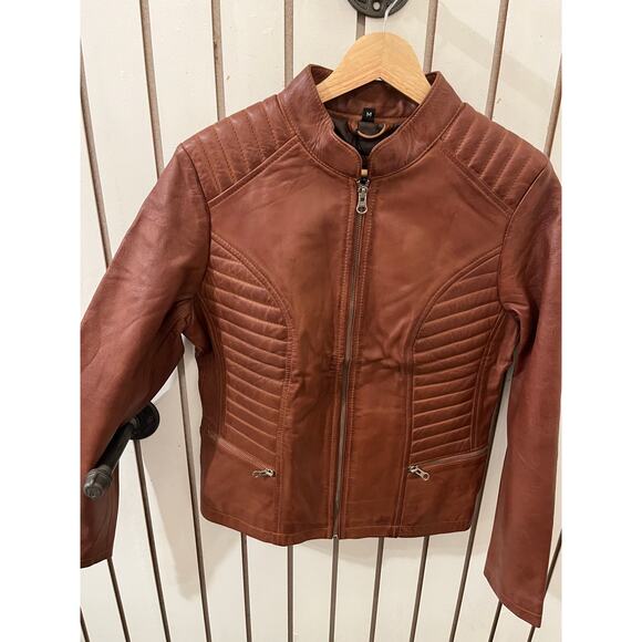 Decrum Genuine Leather Rachel Women Cognac Jacket With Removable Hood -  M - Picture 2 of 5
